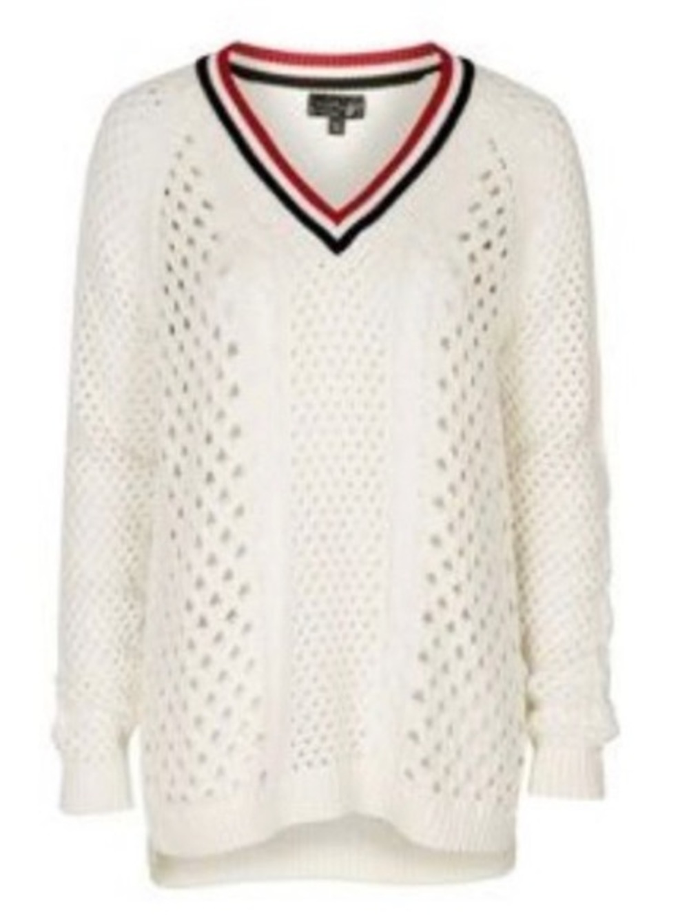 Topshop Cream Open Stitch V-Neck Cricket Tennis Sweater Size 4